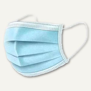 Einweg-Mundschutz mit Nasenbügel & Ohrschlaufen, 3-lagig, Vlies, blau, 50 Stück