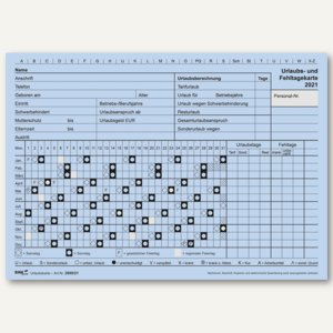 Urlaubs- und Fehltagekarte 2021, A5 quer, grafisch / Monatstage, 100 Stück