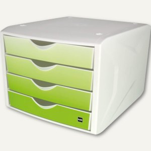 Schubladenbox mit 4 Schüben, DIN A4, Dekor: simple green, PP, weiß/hellgrün