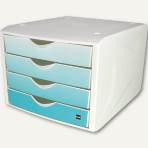 Schubladenbox mit 4 Schüben, DIN A4, Dekor: simple turquoise, PP, weiß/türkis