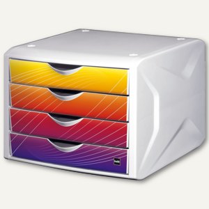 Helit Schubladenbox mit 4 Schüben, DIN A4, Dekor: thermo, PP, weiß/bunt,H6129564
