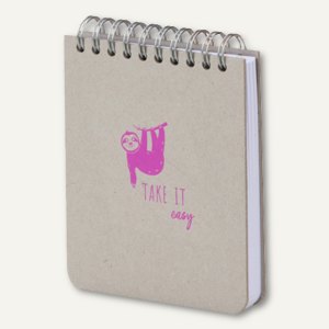 Notizblock "Take it easy" - Faultier, 95 x 110 mm, 60 Blatt, Spiralbindung, 3 St