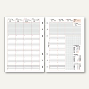 bind Einlage komplett für DIN A5 Planer, 1 Woche=2 Seiten, B-2500
