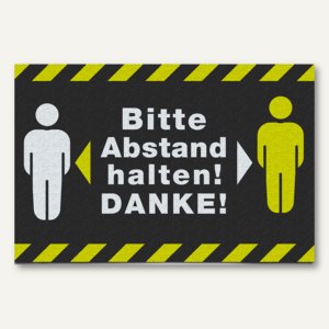 Schmutzfangmatte "Abstand halten", 60 x 90 cm, PA/Vinyl, gelb/schwarz/weiß