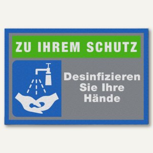 Schmutzfangmatte "Hände desinfizieren ", 60 x 90 cm, PA/Vinyl, grau/blau/grün