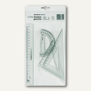 Zeichengarnitur mit Lineal + Winkel + Winkelmesser