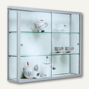 BST Wandvitrine NICE-W3 - 80 x 80 x 20 cm, 2 Böden, silber, NICE-W3