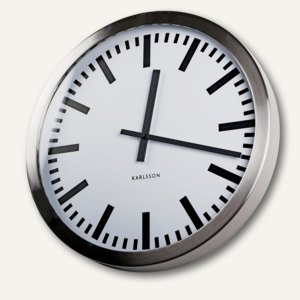 Bahnhofsuhr, Wanduhr, Ø 50 cm x 6 cm T, Strichzifferblatt, Edelstahl, KA850527