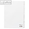 Register DIN A4, gepr?gte Taben, A-Z, PP, 20-teilig + Deckblatt, wei?, 10 S?tze