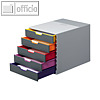 Schubladenbox VARICOLOR 5, 292 x 280 x 356 mm, 5 Sch?be, grau / farbig, 760527