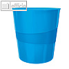 LEITZ Papierkorb WOW - 15 Liter, H 324 x Ø 290 mm, Kunststoff, blau, 5278-10-36