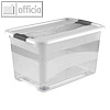 Aufbewahrungsbox, 52 Liter, 595 x 395 x 350 mm, Deckel, Rollen, PP, transparent