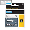 Rhino Etikettenband, permanent haftend, 12 mm x 3.5 m, Nylon, schwarz auf weiß