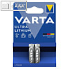 Varta Batterie LITHIUM, Micro AAA, 1.100 mAh, 2er Pack, 6103301402