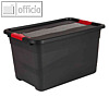 Aufbewahrungsbox eckhart, 52 Liter, 595x395x340 mm, Deckel, PP, graphite/rot