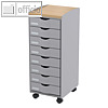 Schubladenrollwagen, 8 Sch?be, (H)74.5 x (B)28.8 x 35 cm, PS/Holz, grau/buche