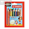 STABILO Holzfarbstifte "woody 3 in 1", extradick, 6er Etui + Spitzer, 8806-2