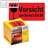 Hinweis-Etikettenrolle - "Vorsicht zerbrechlich!", 100 x 50 mm, 200er Rolle