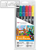 Fasermaler mit 2 Spitzen, Strichst?rken F / B, aquarellierbar, Prim?rfarben, 6er