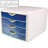 Schubladenbox mit 4 Schüben, DIN A4, Dekor: cold water, PP, weiß/blau, H6129634