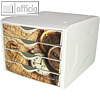 Schubladenbox mit 4 Schüben, DIN A4, Dekor: journey, PP, weiß/natur, H6129675