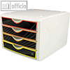 Schubladenbox mit 4 Schüben, DIN A4, Dekor: priority, PP, weiß/schwarz/bunt
