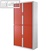 Rollladenschrank mit 4 Böden, 110 x 41.5 x 204 cm, PS/Metall, weiß / rot