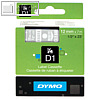 Dymo D1 Etikettenband, 12 mm x 7 m, weiß auf transparent, S0720600