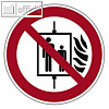 Hinweisschild "Aufzug im Brandfall nicht benutzen", (Ø)20 cm, Hart-PVC, weiß/rot