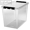 Aufbewahrungsbox, 61 Liter, 39 x 59 x 43 cm, Deckel, PP, transparent/schwarz
