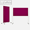 Moderationstafel 100 x180 cm, hoch o.quer, Filzbespannt, rollbar, pink/wei?