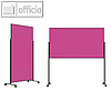 Moderationstafel 100 x180 cm, hoch o.quer, Filzbespannt, rollbar, pink/schwarz