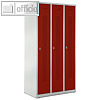 officio Spind, 3 Abteile, H170 x B870 cm, Drehriegelverschluss, Stahl, rot