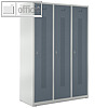 Spind, 3 Abteile, H170 x B118.5 cm, Drehriegelverschluss, Stahl, blaugrau