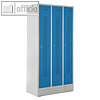 officio Spind, 3 Abteile, H180 x B87 cm, Zylinderschloss, Sockel, Stahl, blau