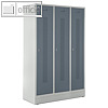 Spind, 3 Abteile, H180 x B118.5 cm, Drehriegelverschluss, Sockel, Stahl,blaugrau