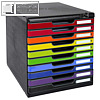 Schubladenbox MODULO, DIN A4+, 10 Sch?be, Schloss, PS, schwarz/mehrfarbig
