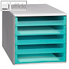 Schubladenbox mit 5 offenen Schüben, DIN A4, 285x357x26 cm, PS, grau/aquamarin