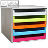 Schubladenbox mit 5 offenen Schüben, DIN A4, 285x357x26 cm, PS, grau/farbig