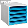Schubladenbox mit 5 offenen Schüben, DIN A4, 285x357x26 cm, PS, grau/ozeanblau