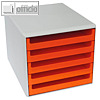 Schubladenbox mit 5 offenen Schüben, DIN A4, 285x357x26 cm, PS, grau/orange