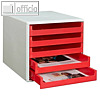 Schubladenbox mit 5 offenen Schüben, DIN A4, 285x357x26 cm, PS, grau/rot