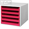 Schubladenbox mit 5 offenen Schüben, DIN A4, 285x357x26 cm, PS, grau/brillantrot
