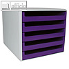 Schubladenbox mit 5 offenen Schüben, DIN A4, 285x357x26 cm, PS, grau/violett