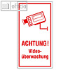 Hinweisaufkleber "Achtung! Videoüberwachung", 8 x 15 mm, Alu, rot/weiß, 51.G5035