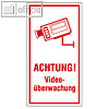 Hinweisaufkleber "Achtung! Video?berwachung", 8 x 15 mm, Alu, rot/wei?, 51.G5035