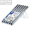 STAEDTLER Pigmentliner, Strichst?rken 0.05 - 0.8 mm, schwarz, 6er Set, 308 SB6P