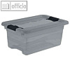 Aufbewahrungsbox cornelia, 4 Liter, 295 x 195 x 125 mm, Deckel, PP, grau-transp.