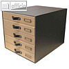 Schubladenbox mit 5 Laden, DIN A4+, Recycling-Karton, natur/schwarz, 400177867